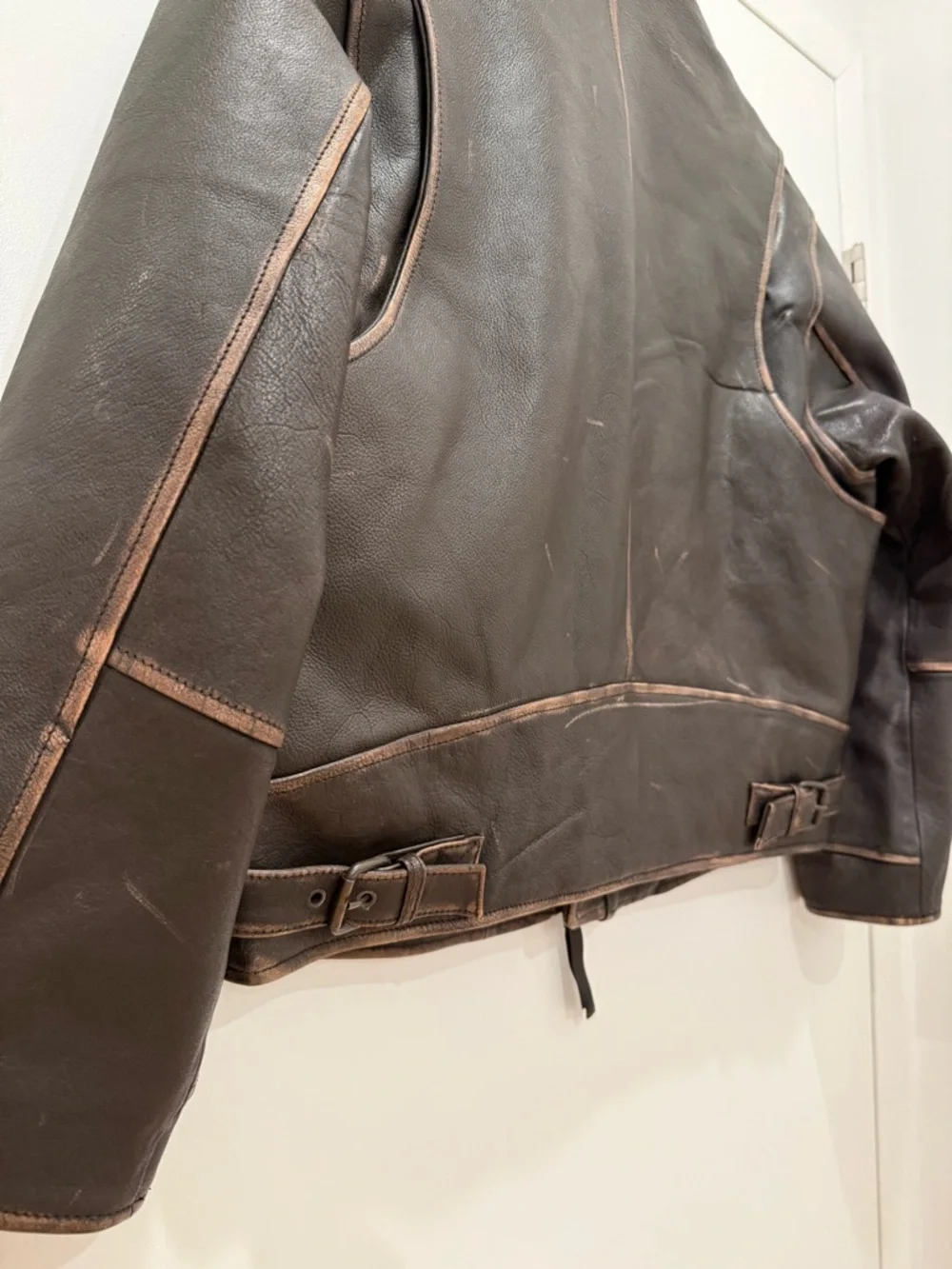 Mango Oversized Worn Effect Leather Jacket Allsaints Zara - Picture 10 of 12